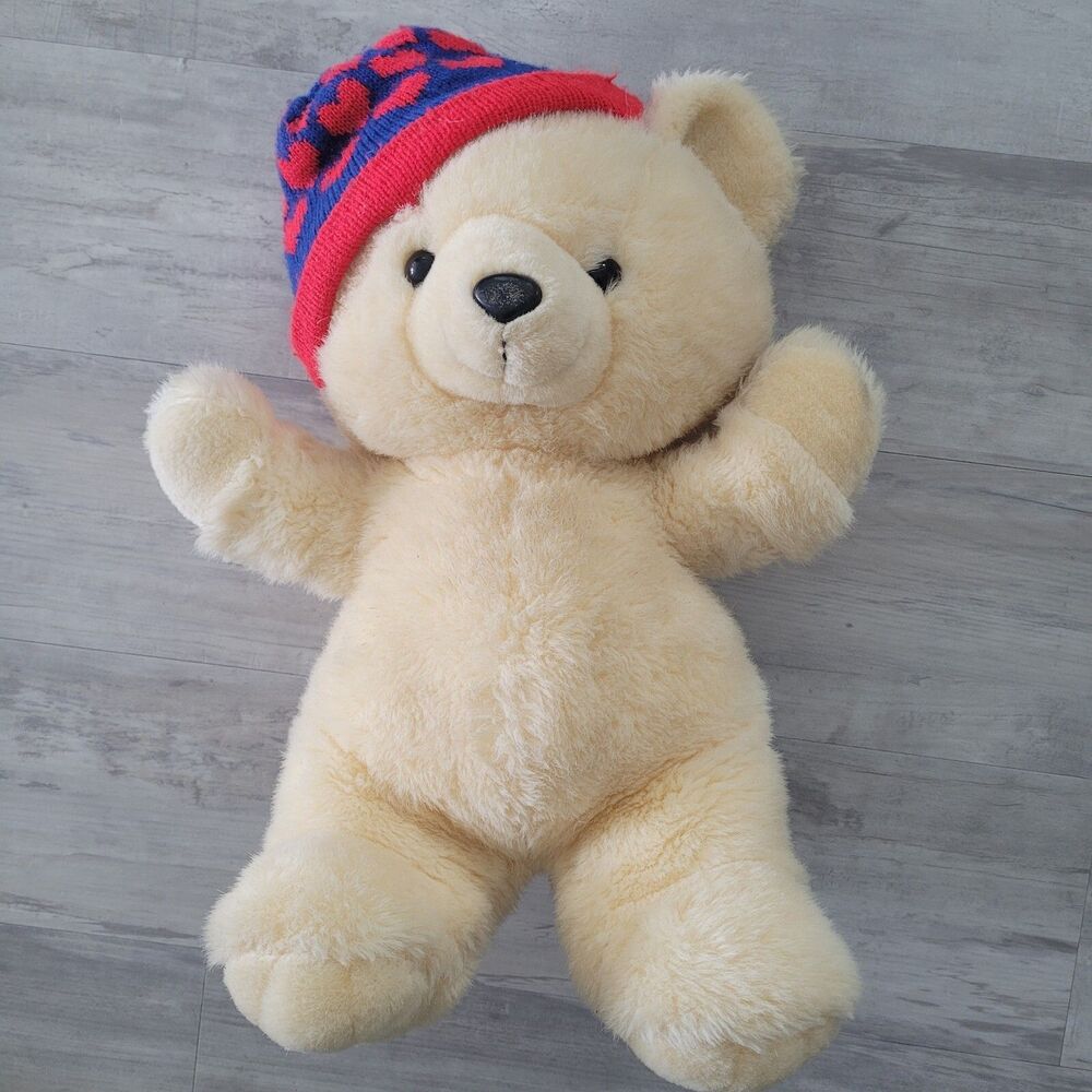 Kmart Cream Teddy Bear Plush 20” Dan Dee Imports 1986 Stuffed Animal Heart Hat